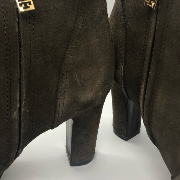 TORY BURCH Suede Boots Milan Heeled Booties Olive - Picture 5 of 10